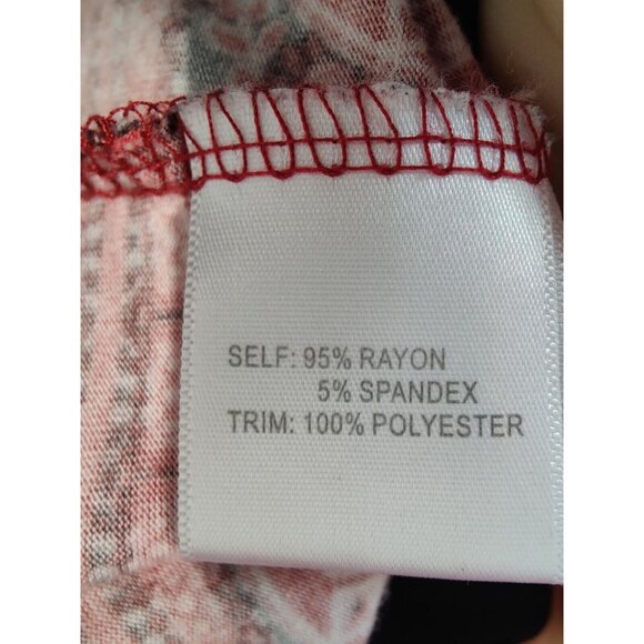 Rose + Olive Scoop Neck Boho Red Black Chiffon Trim 3/4-Sleeve Top 1X - Picture 4 of 4